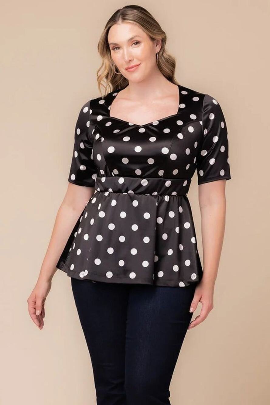 Kiyonna Peplum Top 3X Black Posh Ponte Sweetheart Neck Retro Chic Plus Size